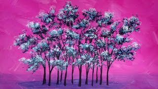 Blue Blossoming Trees Acrylic Painting Surreal Impressionism Painting Demo