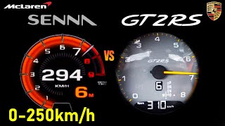 Mclaren SENNA vs Porsche 911 GT2 RS Acceleration test 0-100 & 0-250 km/h