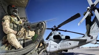 Deadly Fast U S Military HMLA-469 Gatling Machine Gun  - Helicopter Door Gunner Firing