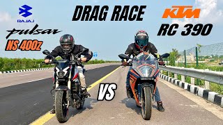 bajaj pulsar ns400z vs ktm rc 390 | drag race | rc 390 eats ns 400 in breakfast 🍳