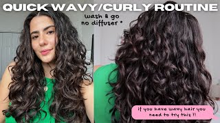 QUICK &  EASY WAVY hair routine | *NO diffuser