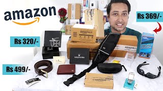 Amazon Men's Fashion Haul *Starting 320 Rs* Leather Belt & Wallet, wrist watch, Sunglass, Weist bag