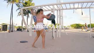 Muscle Beach Miami Sexy Fitness Lifestyle | May 2021 Aerial Stock Footage