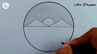 Circle Beautiful Drawing - Mountain Sunrise🌄 Drawing - Pencil Scenery