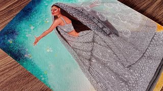 Fashion Illustration#47 How to make Chikankari embroidered Lehenga | Lehenga Illustration |