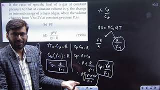 If the ratio of specific heat of a gas at constant pressure to that at constant volume is ..........