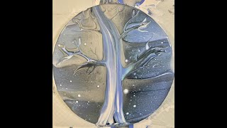 Beautiful Snowy Winter Tree Swipe/ Acrylic Fluid Art Painting