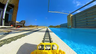 Lego train in house garden and pool with VR 360 camera !