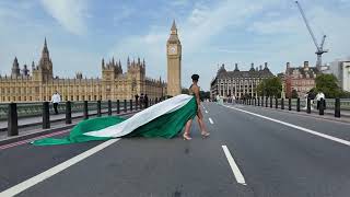 Iconic Nigerian Flag Dress Photoshoot by Flying Dress Africa team, in Big Ben, London, UK