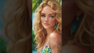 AI Lookbook: AI model Amanda and bikini photosession on tropical island. AI generated art.