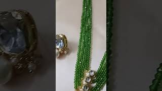 Green hydro beads necklace with earrings for banarasi saree, 9289583544, Www.diamonddrops.in#fashion