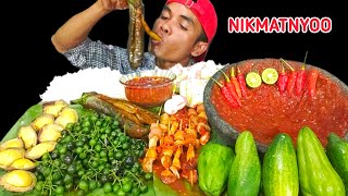 MUKBANG LALAPAN JENGKOLMUDA,LEUNCA,TIMUN,LABU,CABE RAWIT SAMBAL TERASI SUKI BALADO  AYAM SUIR 😋