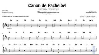 Canon de Pachelbel con Notas Partitura Flautas, Violin Oboe   Instrumentos en do