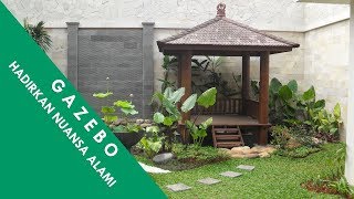 Gazebo : Gazebo Kayu di Taman Berkesan Indah dan Alami, Taman Minimalis Belakang Rumah