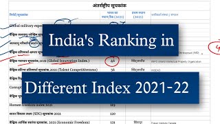 India's ranking in different index 2021-22 / विभिन्न सूचकांक में भारत का स्थान / index and ranking