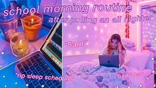 my 5AM online school morning routine!! *after pulling an all nighter lol*