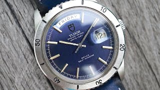 INCREDIBLE Tudor Date+Day 39mm ref 7020/0 from 1969 - all original - blue brushed dial