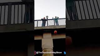 30 foot Pumpkin Drop Halloween Smashing from a bridge in slow motion The Tom And Haley Show #Shorts