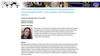 IOMP webinar: Modelling the invasiveness of high-grade gliomas using computational tools