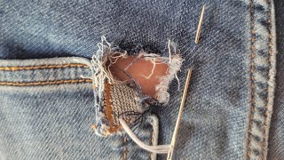 COSTURA e REMENDO  à  MÃO  em CALÇA JEANS de  Forma INVISÍVEL.  Costura à mão.