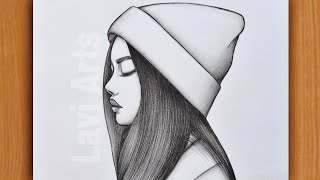 Beautiful Girl With Cap Pencil Drawing | Easy and beautiful drawing | Drawing Pictures | Chitra