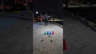 Shooting boules petanque using skittle cone