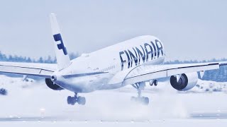 Snowy Weather - Finnair Airbus A350 Landing in Helsinki