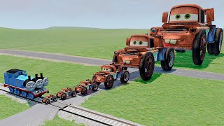 Big & Small Tow Mater with Monster Wheels vs CURSED Train Thomas with Triple Head  | BeamNG Drive