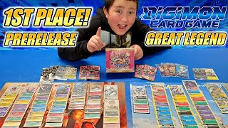 ETHAN GOT 1ST PLACE! Digimon Card Game GREAT LEGEND Prerelease Tournament Booster Box Prize Opening!