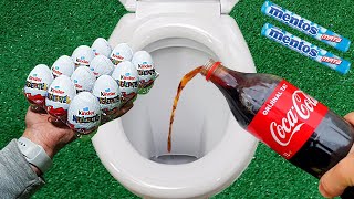 Experiment !! KINDER SURPRISES vs TOILET Coca Cola and Mentos