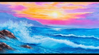 Acrylic landscape painting ll sunset wave view #acrylicpainting #youtube #landscape