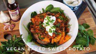 How to make baked sweet potato 🍠 w smokey beans & cream cheese 🧀 (VEGAN)