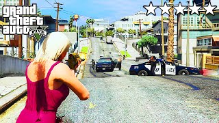 GTA 5 CRAZY GIRL FIVE STAR COP BATTLE WANTED LEVEL ESCAPE!