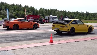 Nissan GT-R R35 vs '83 Opel Manta 2.8 Turbo 1/4 mile drag race