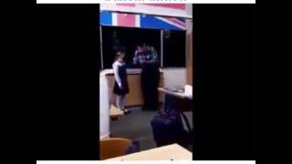 Little girl kicks her teacher in the balls