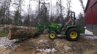 Moving Final Large Log | John Deere 3038e tractor | Our Big House in the Little Woods