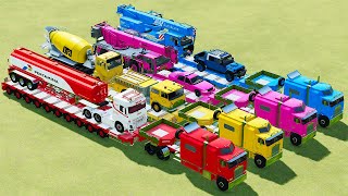 TRANSPORTING BIG TRUCK CARS, POLICE CARS, TANK PERTAMINA TRUCK, MIXER TRUCK WITH COLORED TRUCK !FS22