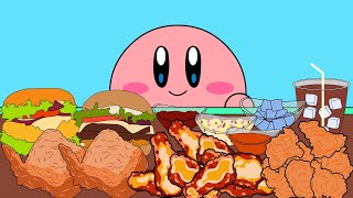 Kirby Animation - Eating Hot Cheese Fried Chicken & Cheese Hamburger Mukbang