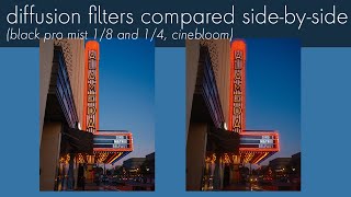 diffusion filters side by side comparison: black pro mist, cinebloom