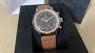 Nivada Grenchen watch GMT Bezel Chronoking Mecaquartz Inter. Bezel Brown Racing Strap 87042Q23