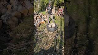 Putting the Old Tire Wood Splitting Method to the Test. Using Awesome Fiskars X21 Axe.