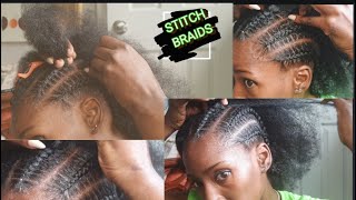 How to Stitch braid: USING NAILS | Stitch braids on myself ~ Beginner Friendly Hack on natural hair