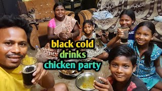 black cold drinks chicken party|denner eating