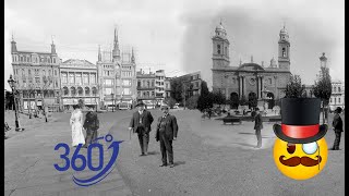 Unique 360 image of old Uruguay, 1900s. Before and after, Plaza Matriz Montevideo. 3D VR Box Viewer