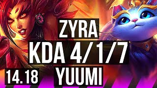 ZYRA & Ezreal vs YUUMI & Nilah (SUP) | 4/1/7, 500+ games | EUW Master | 14.18