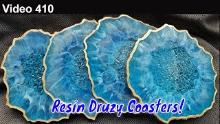 Blue and Gold Resin Crystal Druzy Coaster start to finish