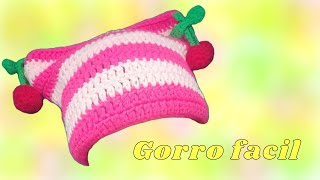 Gorro con cerezas orejas de gato CROCHET  muy FACIL