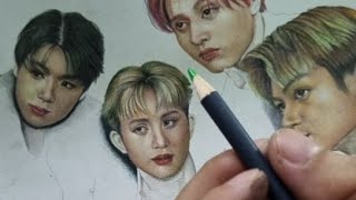 DRAWING 7 Heads! Colored Pencil Portrait in Real-Time