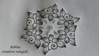 latest flower rangoli (7*4) | easy kolangal | simple pulli kolangal @rekhacreativerangoli