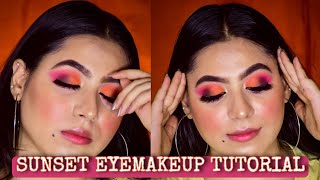 SUNSET EYES step-by-step tutorial (HINDI) • Creative Makeup using only 3 eyeshaows • Aakanksha Ghai